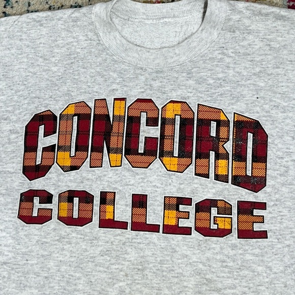 Vintage 1980s Concord College Gray Crewneck Pullover 80s Jumper Sweatshirt - Picture 2 of 3